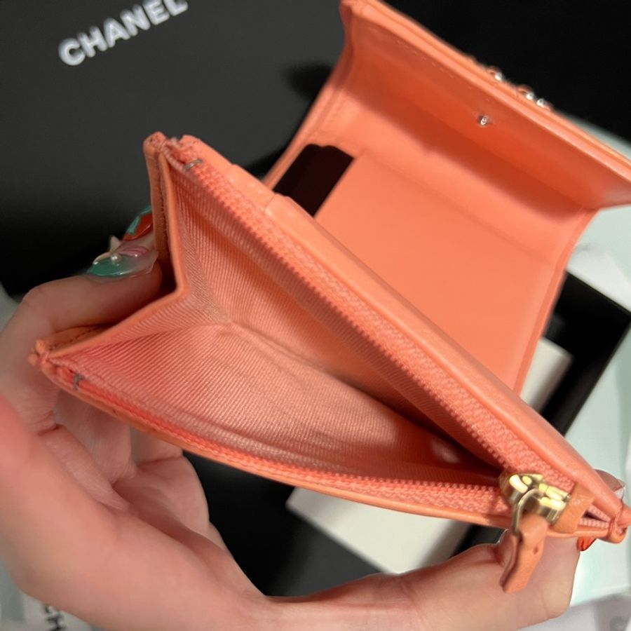 Chanel 19 wallet 3摺珊瑚粉色銀包 2023晶片版-13