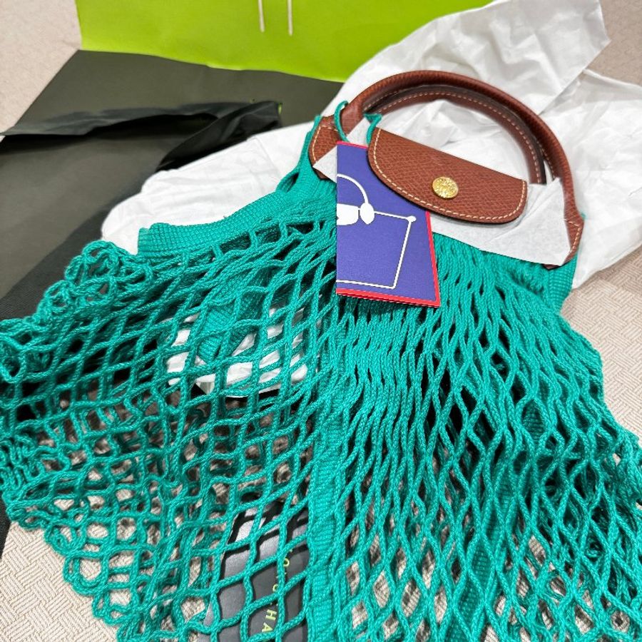 LONGCHAMP LE PLIAGE FILET L MESH BAG 漁網包 網兜包 編織包 綠色 全新-0