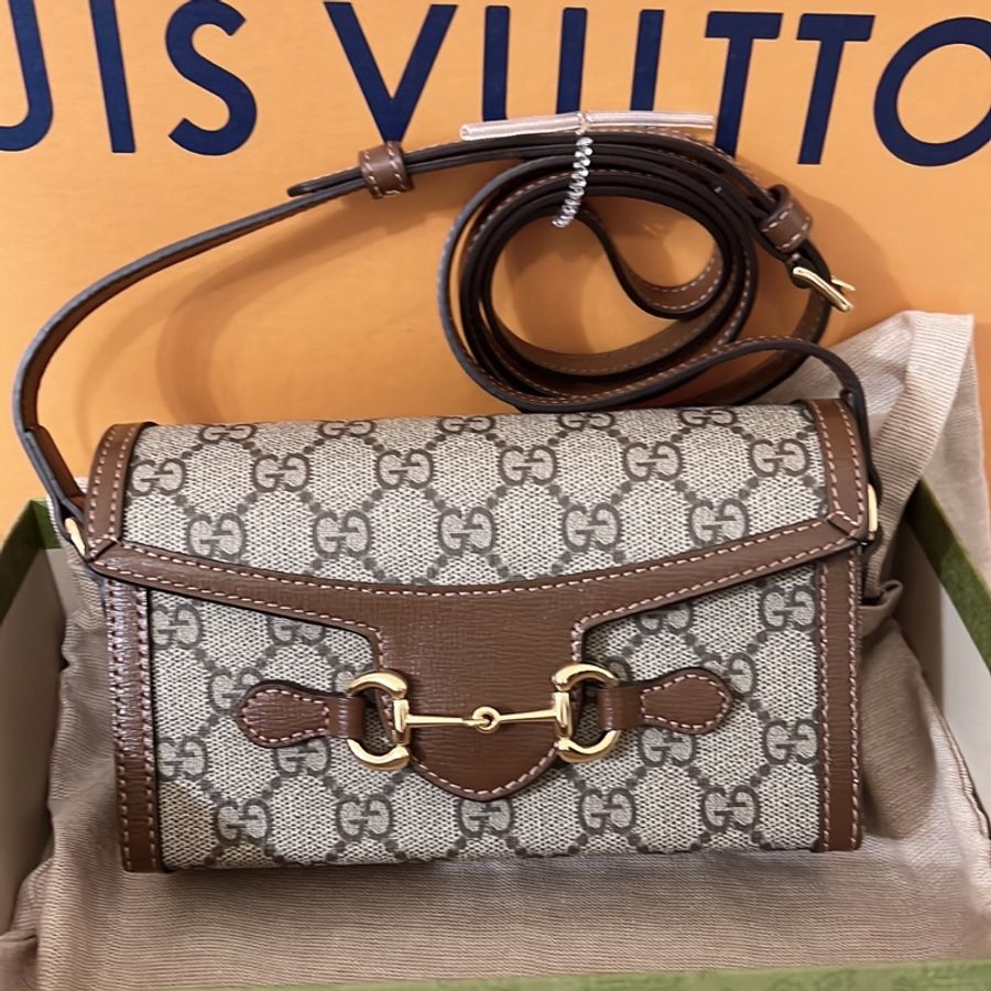GUCCI 1955馬銜釦斜背包(咖)-0