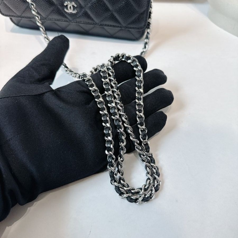 CHANEL 香奈兒 黑色 銀鍊 荔枝皮 WOC-13