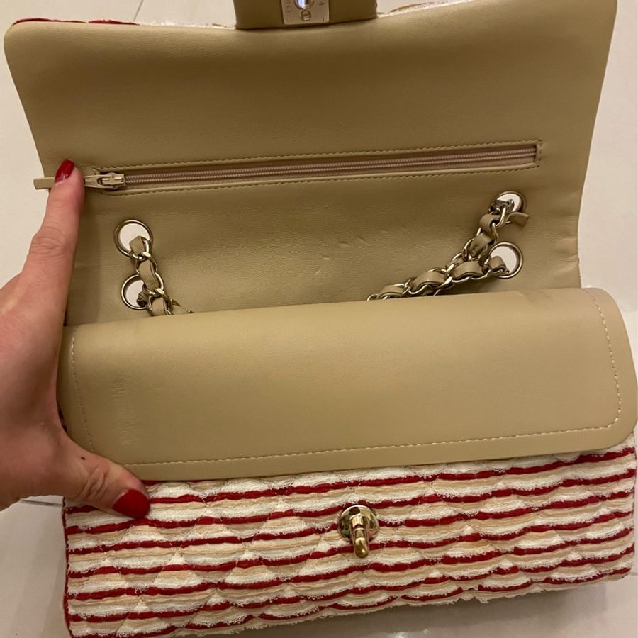 Chanel 橫條CF 毛呢25cm-7