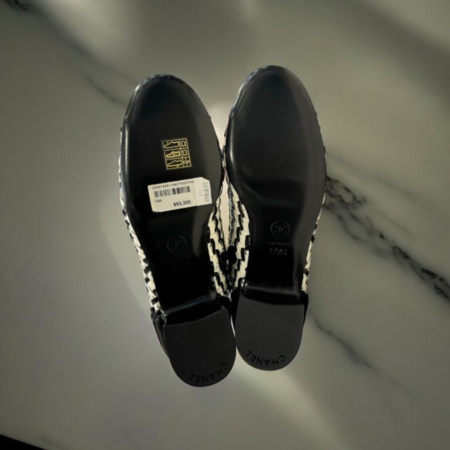CHANEL 黑白編織短靴37.5-4