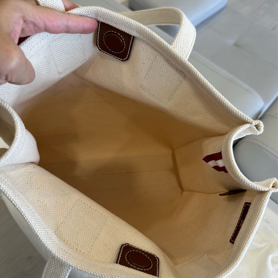 BALLY Crystalia 字母印花皮標帆布托特包-4