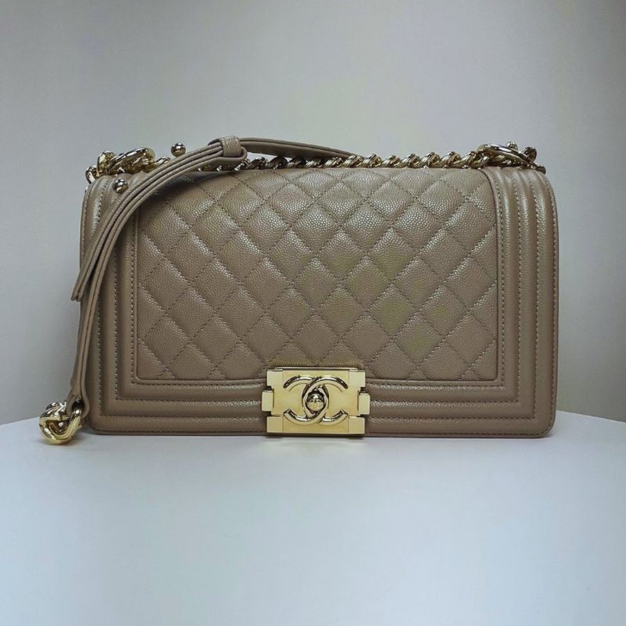 Chanel- Boy Chanel 25cm caviar (駝色金扣)-1