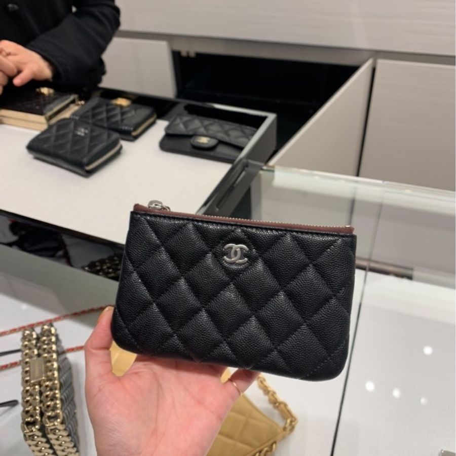 Chanel 香奈兒 一字零錢包 黑銀-4