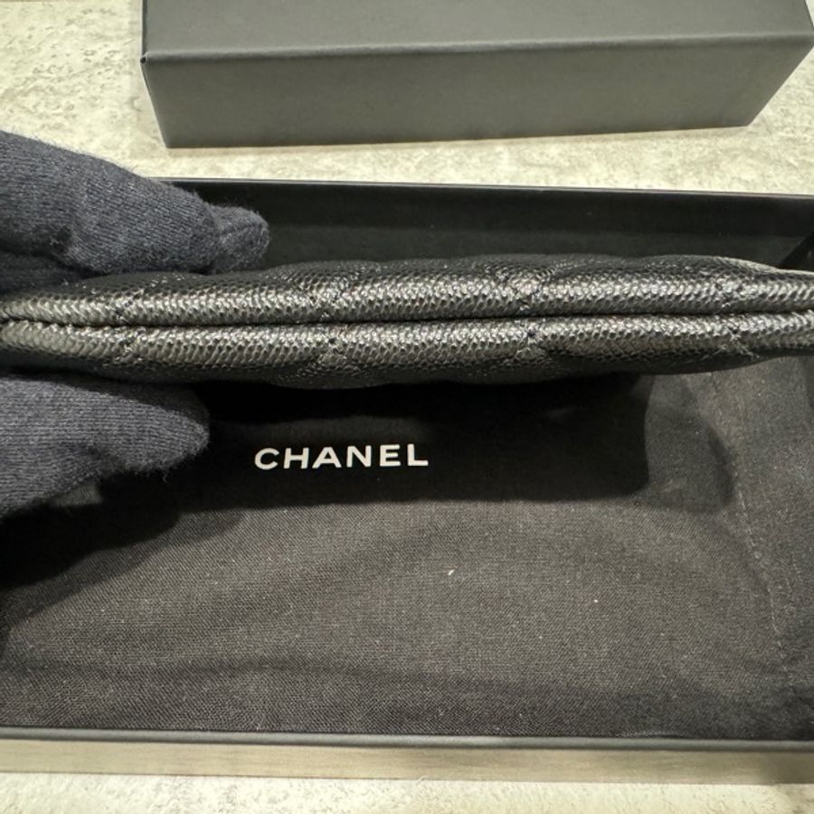 Chanel 香奈兒 一字零錢包 黑銀-7