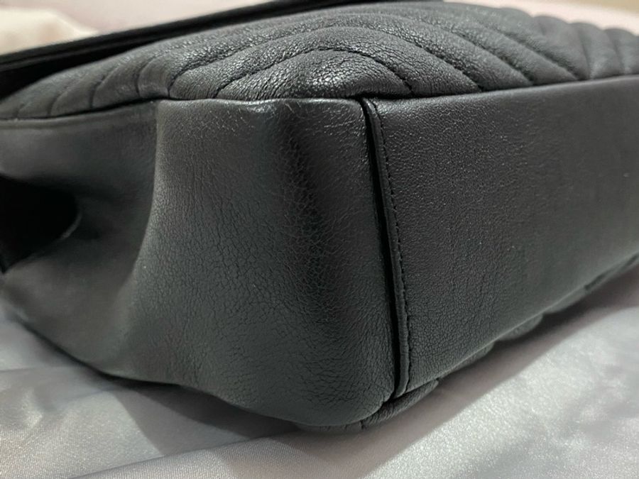 YSL學院包(黑銀中號)College medium quilted textured-leather shoulder bag-6
