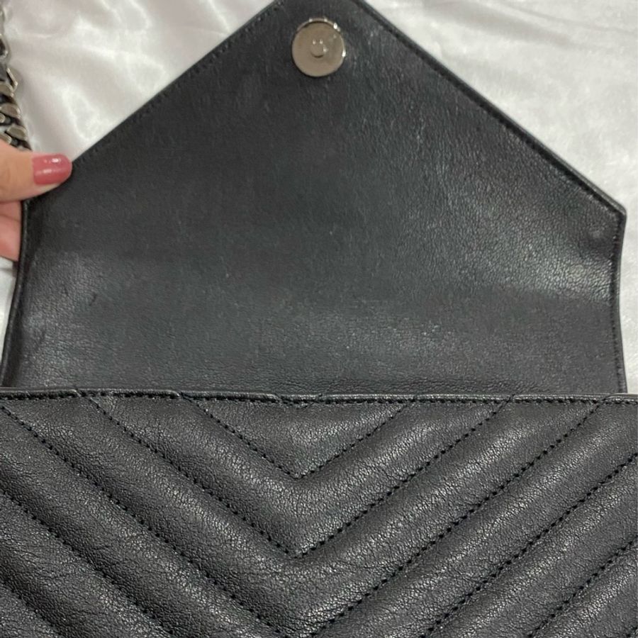 YSL學院包(黑銀中號)College medium quilted textured-leather shoulder bag-8