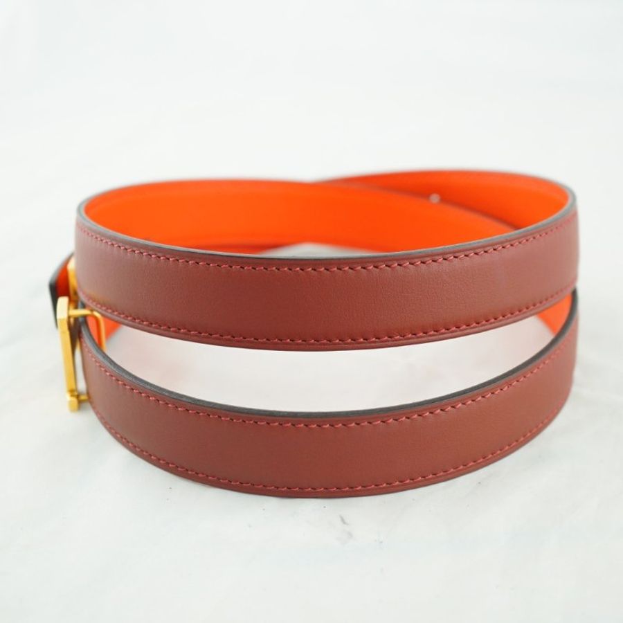 愛馬仕 Hermes Mini Constance Martelee 玫瑰金敲打紋暗紅橘雙面皮帶 / Z刻 24mm(附購證影本)-12