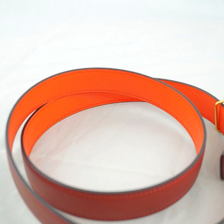 愛馬仕 Hermes Mini Constance Martelee 玫瑰金敲打紋暗紅橘雙面皮帶 / Z刻 24mm(附購證影本)-14