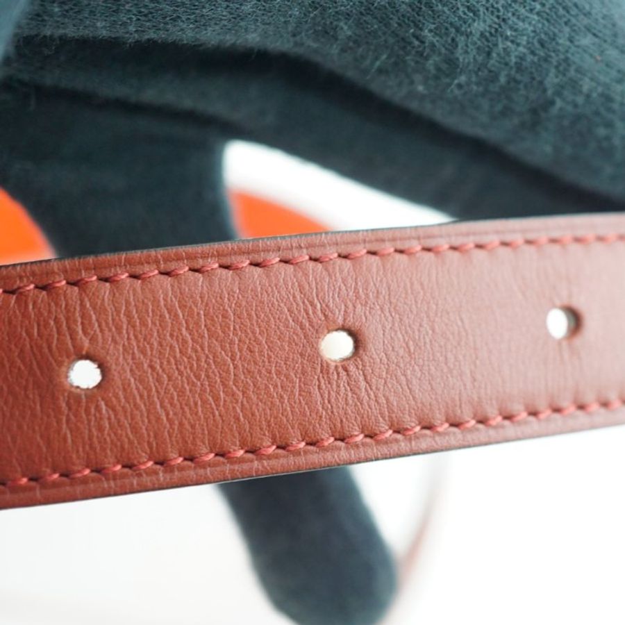 愛馬仕 Hermes Mini Constance Martelee 玫瑰金敲打紋暗紅橘雙面皮帶 / Z刻 24mm(附購證影本)-16