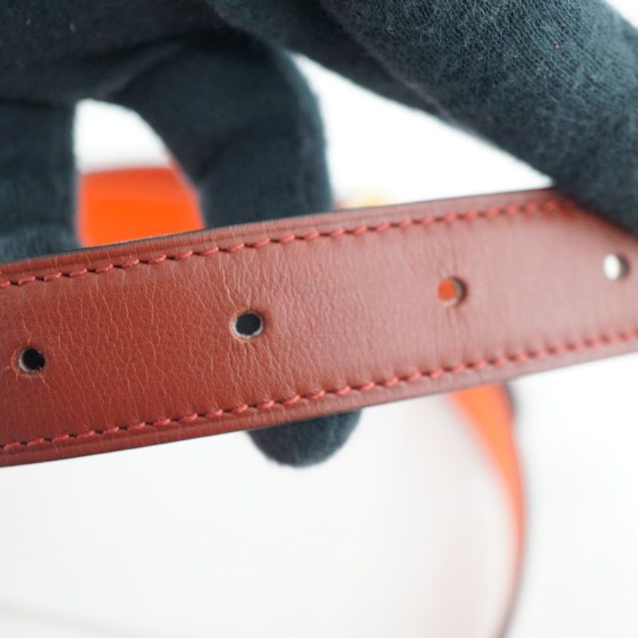 愛馬仕 Hermes Mini Constance Martelee 玫瑰金敲打紋暗紅橘雙面皮帶 / Z刻 24mm(附購證影本)-18