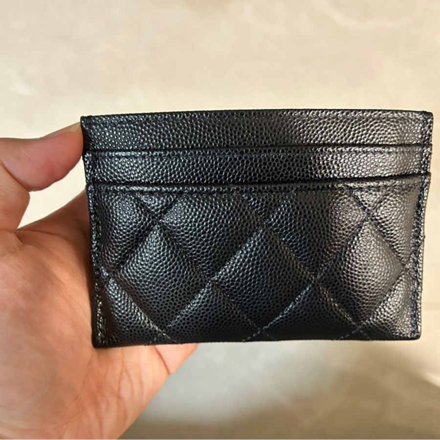 🌹CHANEL 香奈兒🌹經典品牌LOGO菱格粒紋牛皮萬用卡夾黑色-6