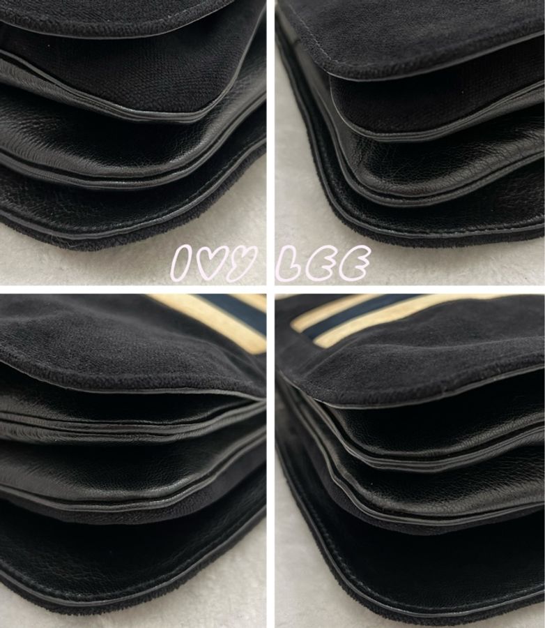 GUCCI 古馳 絲絨 皮革 肩背包 手提包 米色條紋 115746 二手精品-9