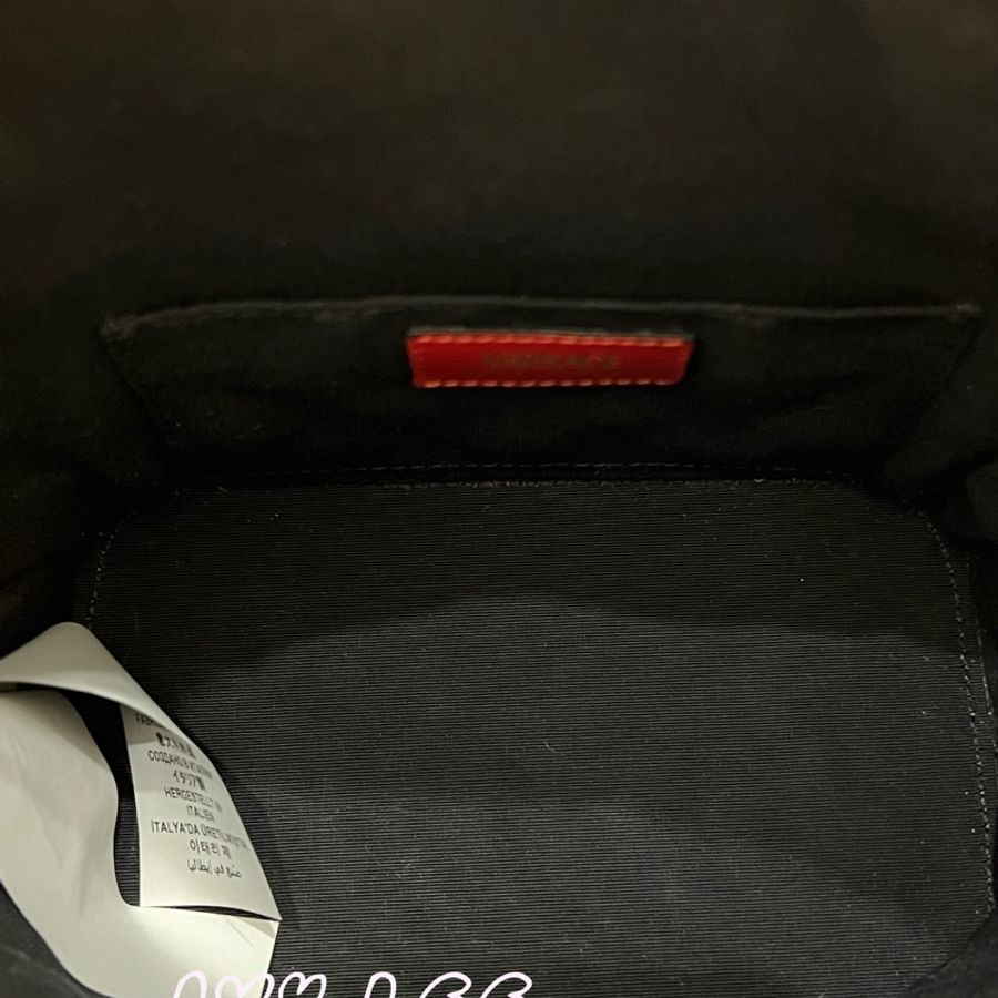 VERSACE 紅色 金LOGO 拼接抽繩水桶包 肩背包 斜背包二手精品-3