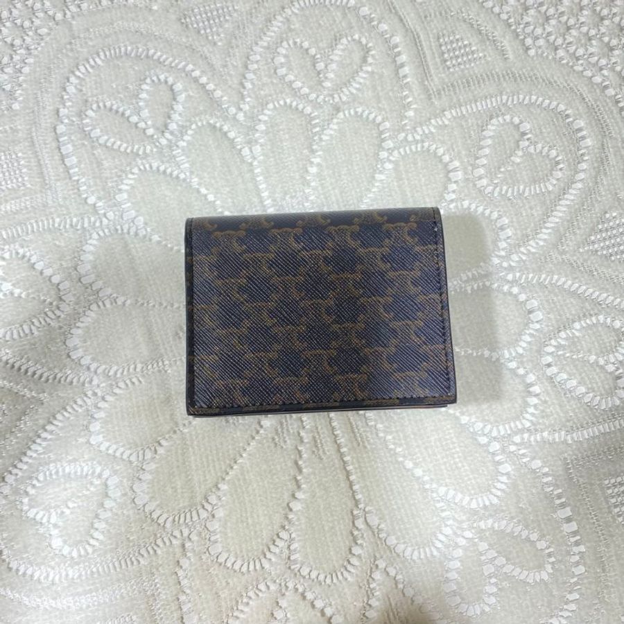 Celine Business Card Holder In Triomphe Canvas And Lambskin Tan-1