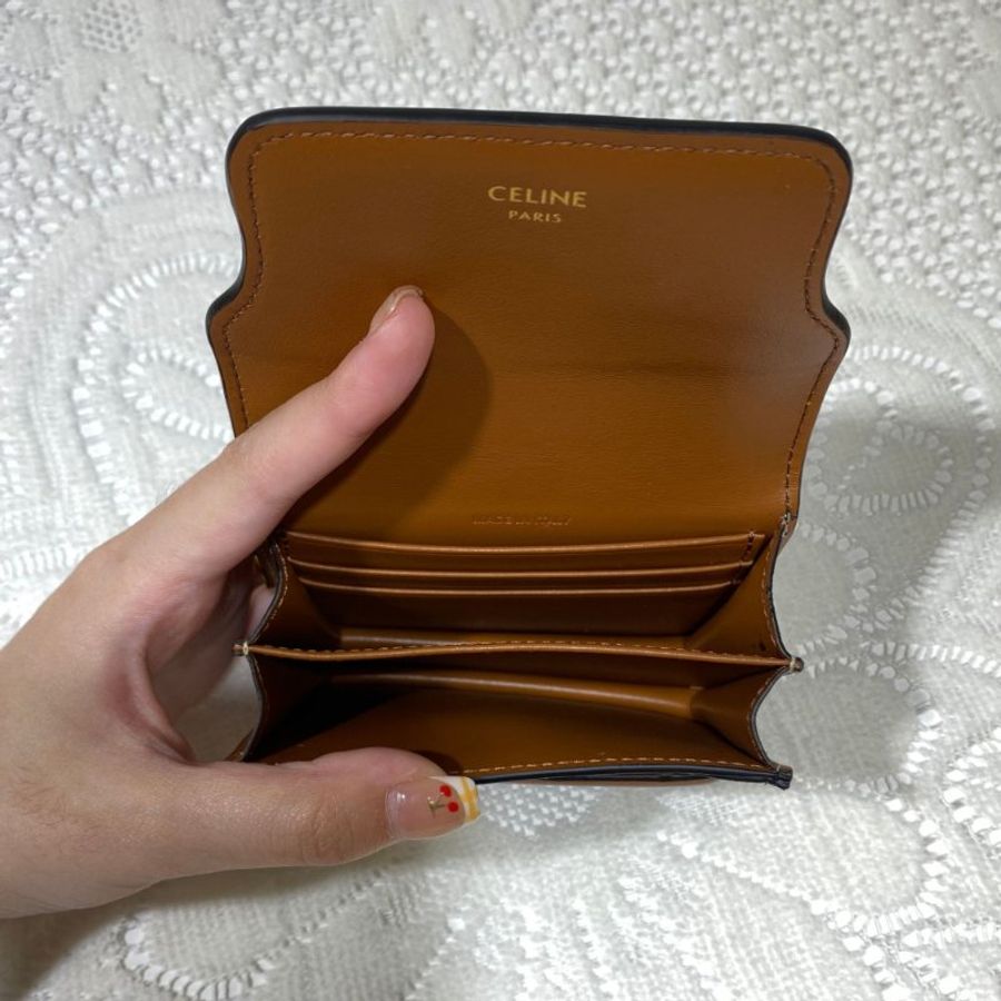 Celine Business Card Holder In Triomphe Canvas And Lambskin Tan-4