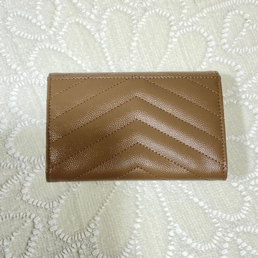 YSL Cassandre Matelassé Small Envelope Wallet In Grain De Poudre Embossed Leather Taupe-1