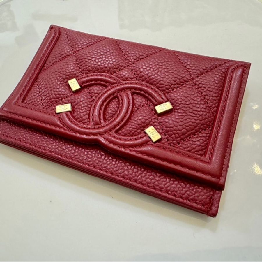 Chanel filigree vanity系列 卡片夾～紅色-5