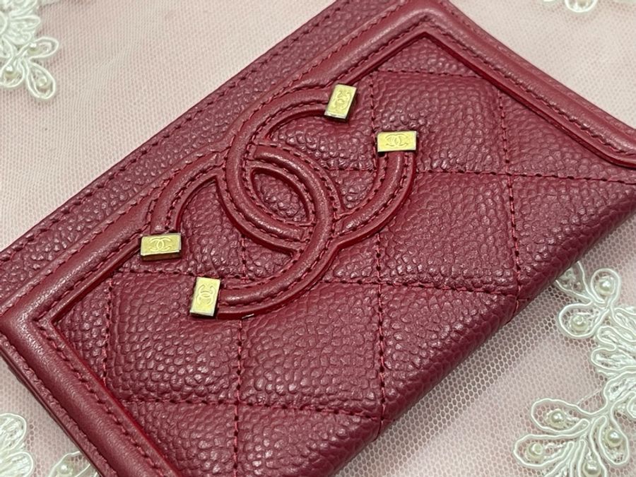 Chanel filigree vanity系列 卡片夾～紅色-7