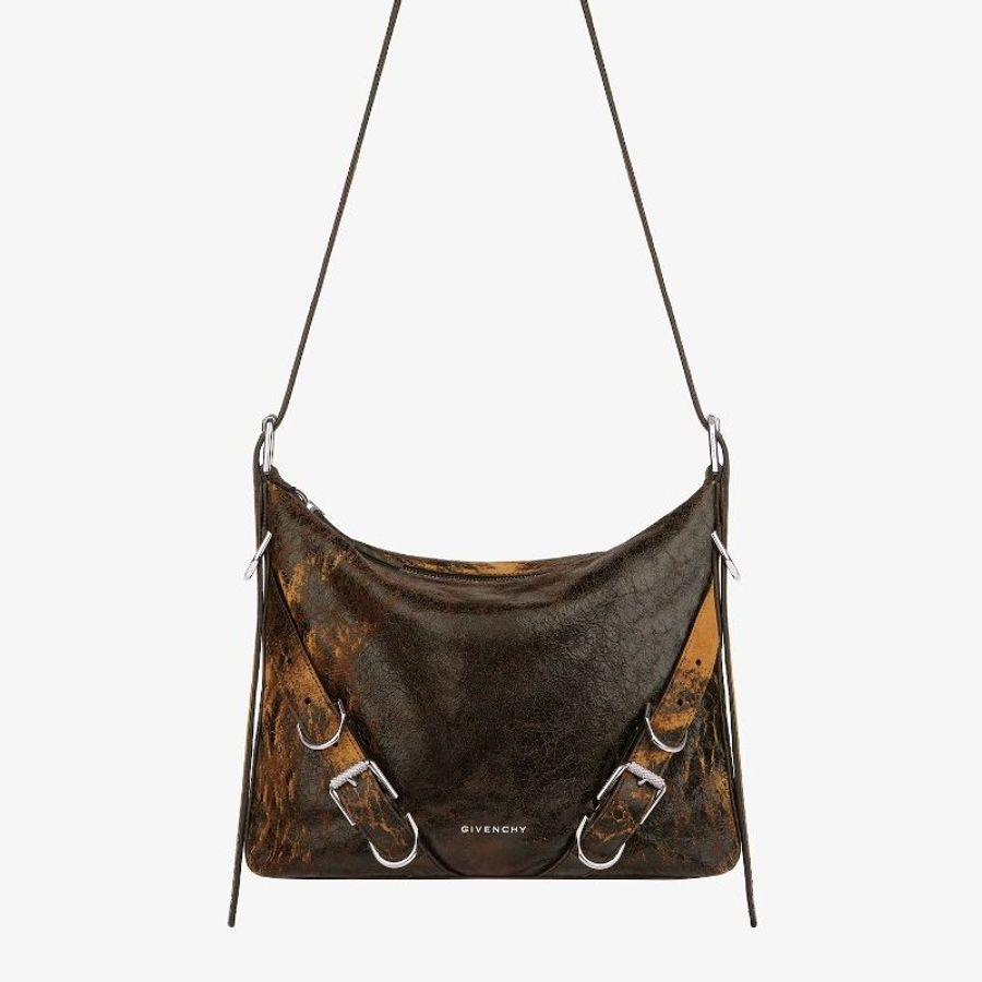 GIVENCHY Voyou Crossbody bag 黑色/泥棕色做舊皮面郵差包-0