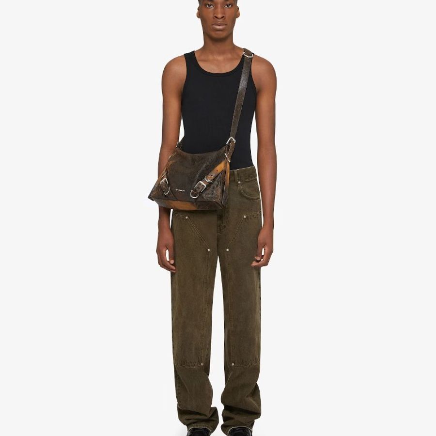 GIVENCHY Voyou Crossbody bag 黑色/泥棕色做舊皮面郵差包-3