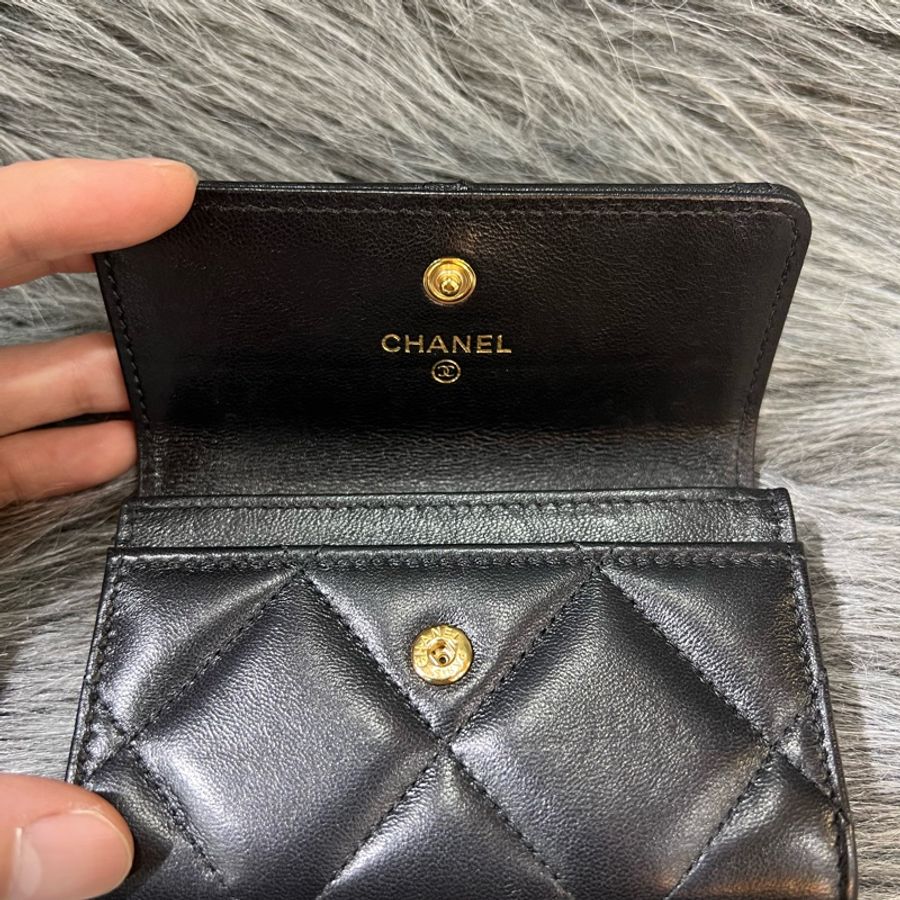Chanel AP1790 黑色 羊皮 19 金釦 卡夾 錢包 零錢包 名片夾 卡包-11