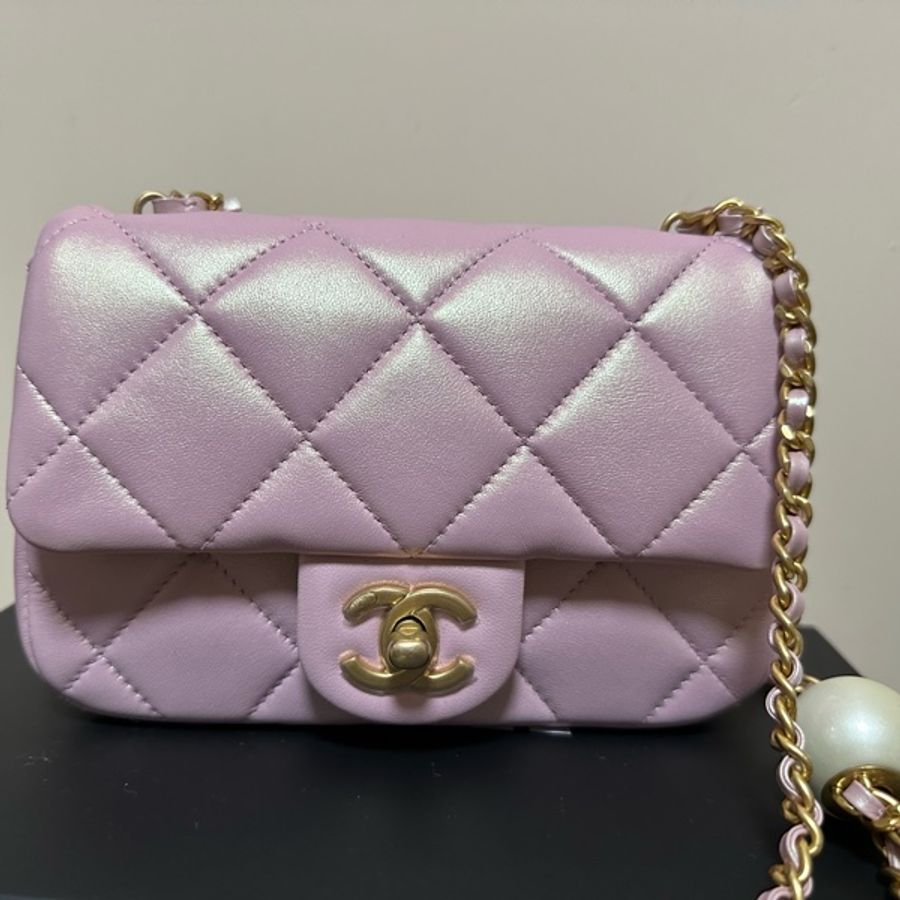Chanel 雙珍珠調節扣 珠光粉紅色flap bag-6