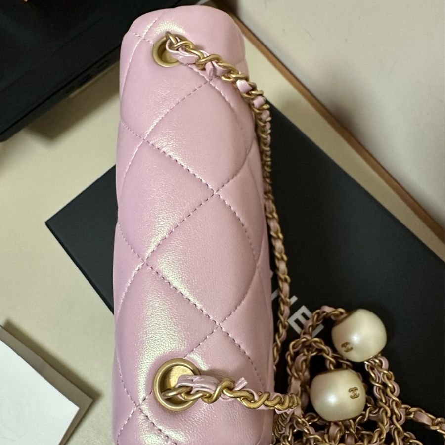 Chanel 雙珍珠調節扣 珠光粉紅色flap bag-14