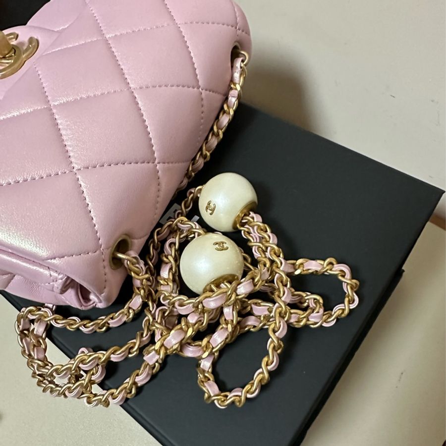 Chanel 雙珍珠調節扣 珠光粉紅色flap bag-15