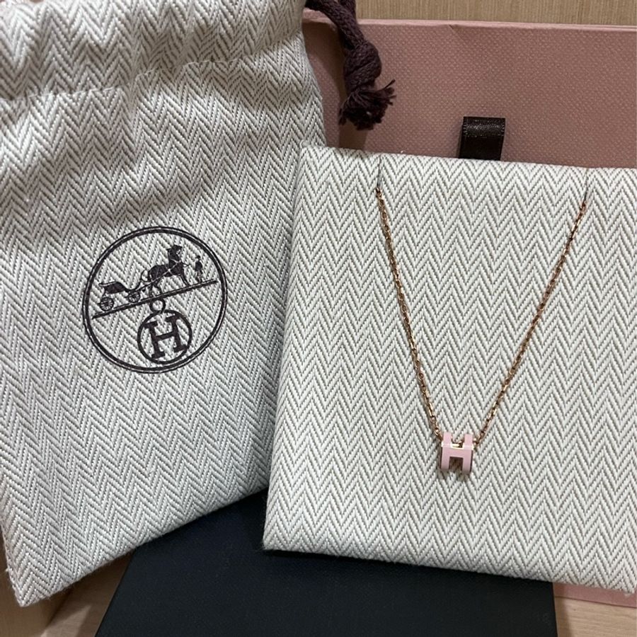 ✨HERMES✨粉色玫瑰金mini款H項鍊-0