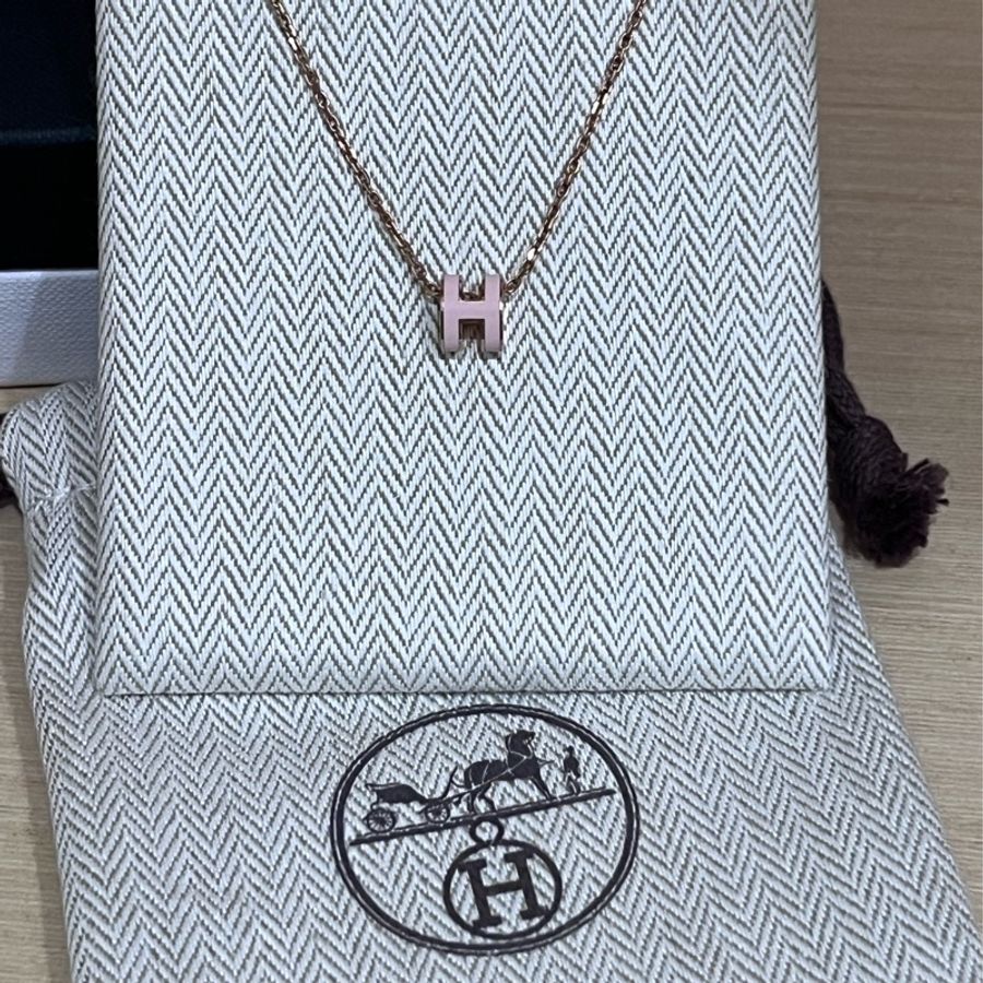 ✨HERMES✨粉色玫瑰金mini款H項鍊-1