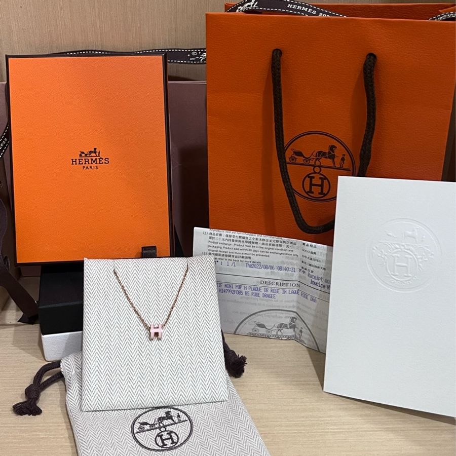 ✨HERMES✨粉色玫瑰金mini款H項鍊-4