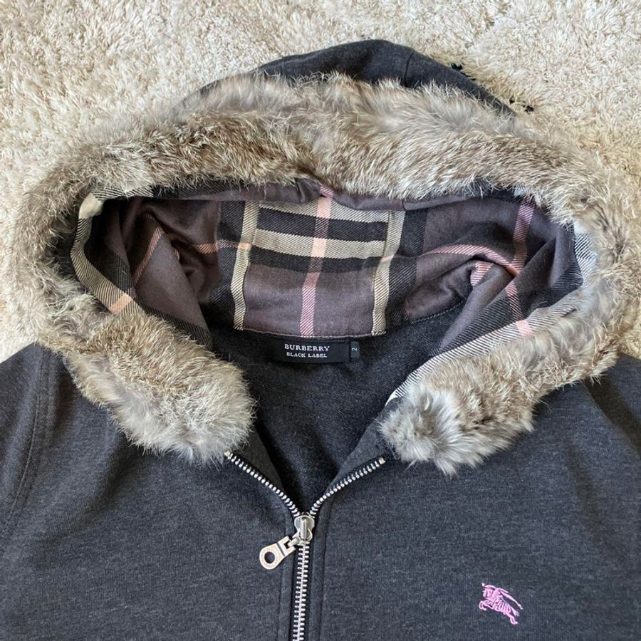 Burberry 戰馬刺繡純棉兔毛領外套(灰/M)-1