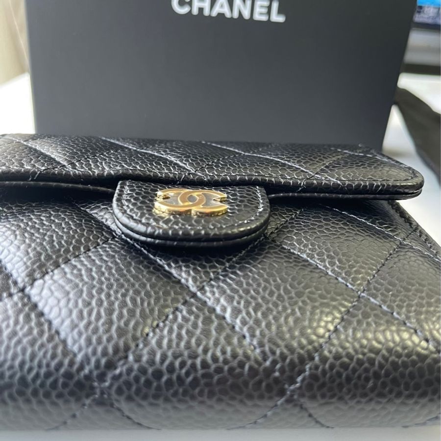 全新*Chanel經典口蓋三折短夾 黑金荔枝皮(膠膜未撕)-29