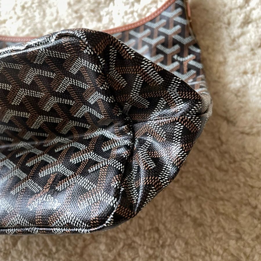 goyard hobo bag 黑棕色-17