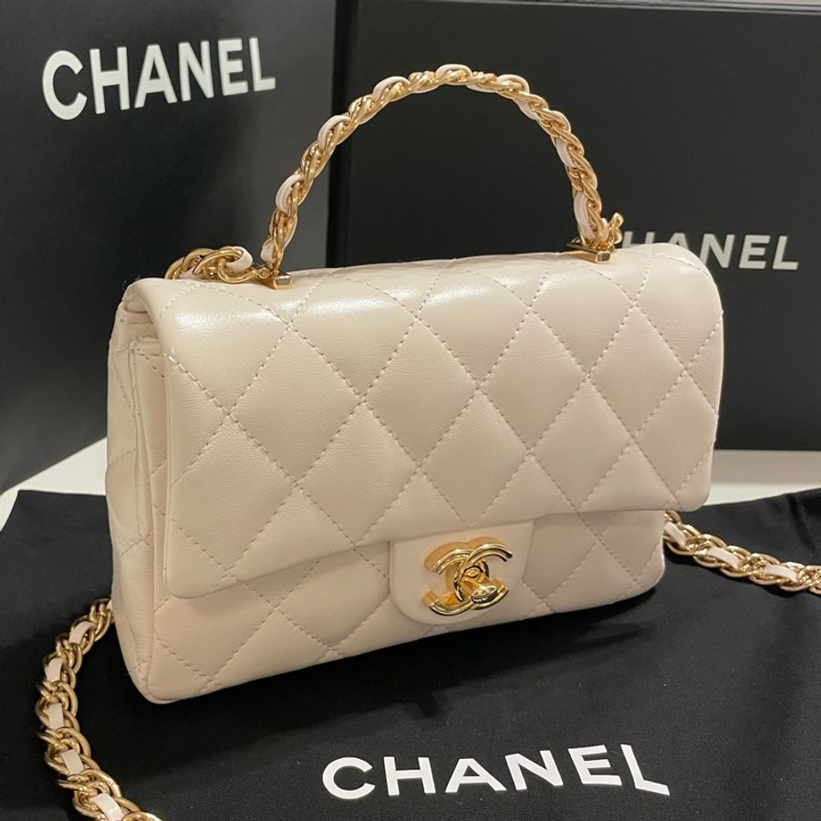 Chanel White Top Handle Mini Flap Bag-2
