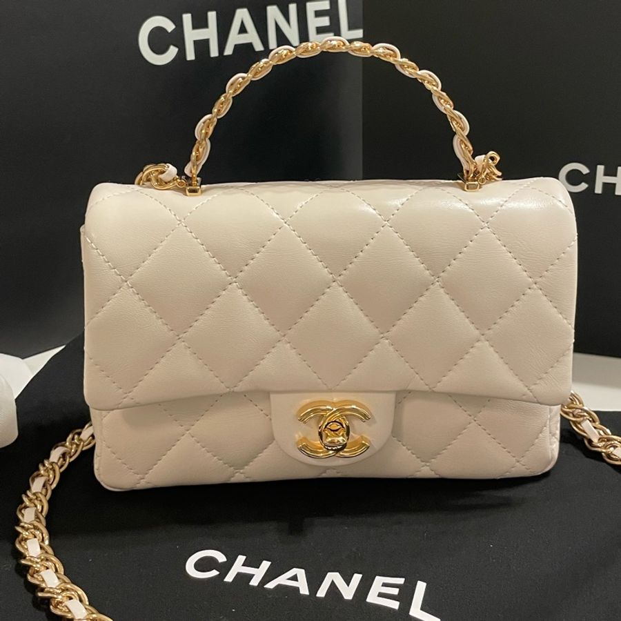 Chanel White Top Handle Mini Flap Bag-3