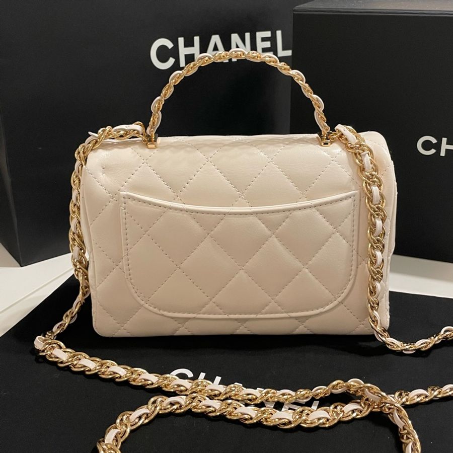 Chanel White Top Handle Mini Flap Bag-4