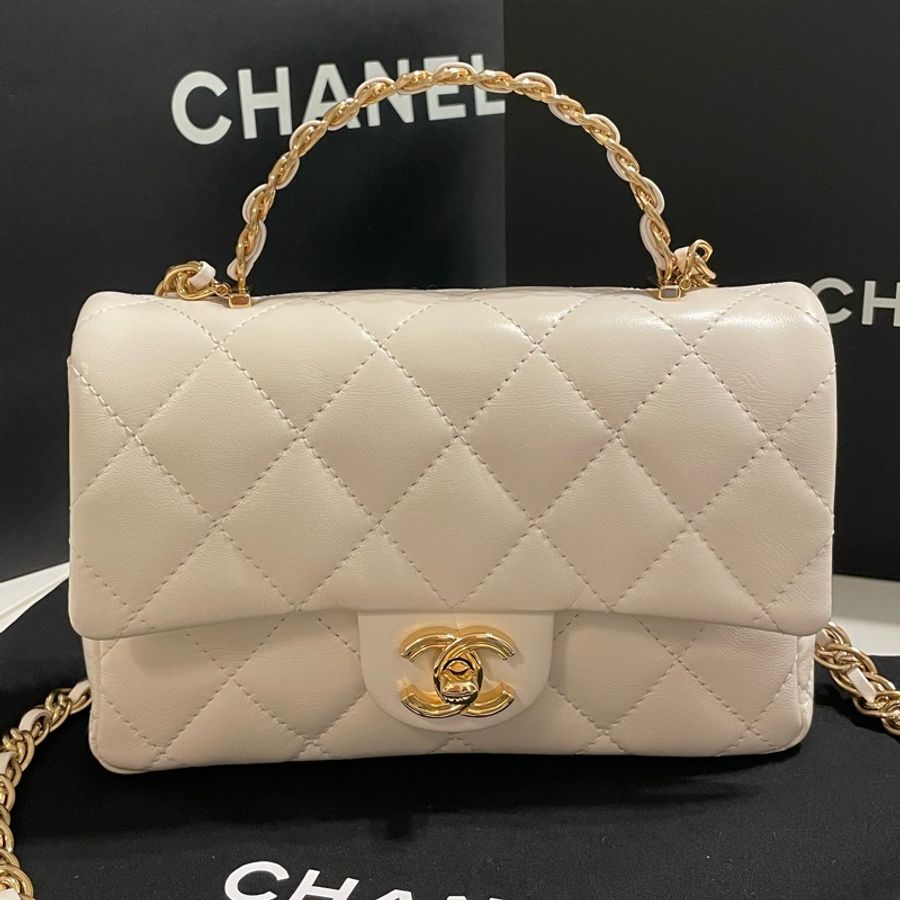 Chanel White Top Handle Mini Flap Bag-5