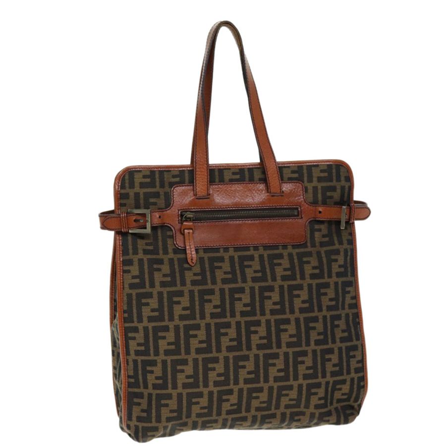 【日本直送】FENDI Zucca帆布手提包 棕色 黑色 正品 am6121-0