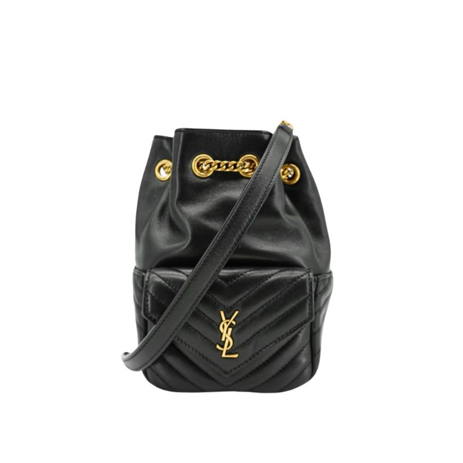 Ysl Joe Mini 絎縫羊皮斜背水桶包(760745-黑)-0