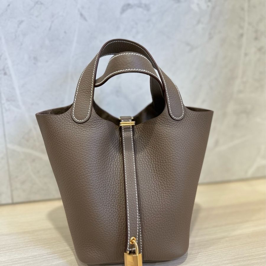Hermes Picotin 18 愛馬仕菜籃子大象灰金扣W刻TC皮-0