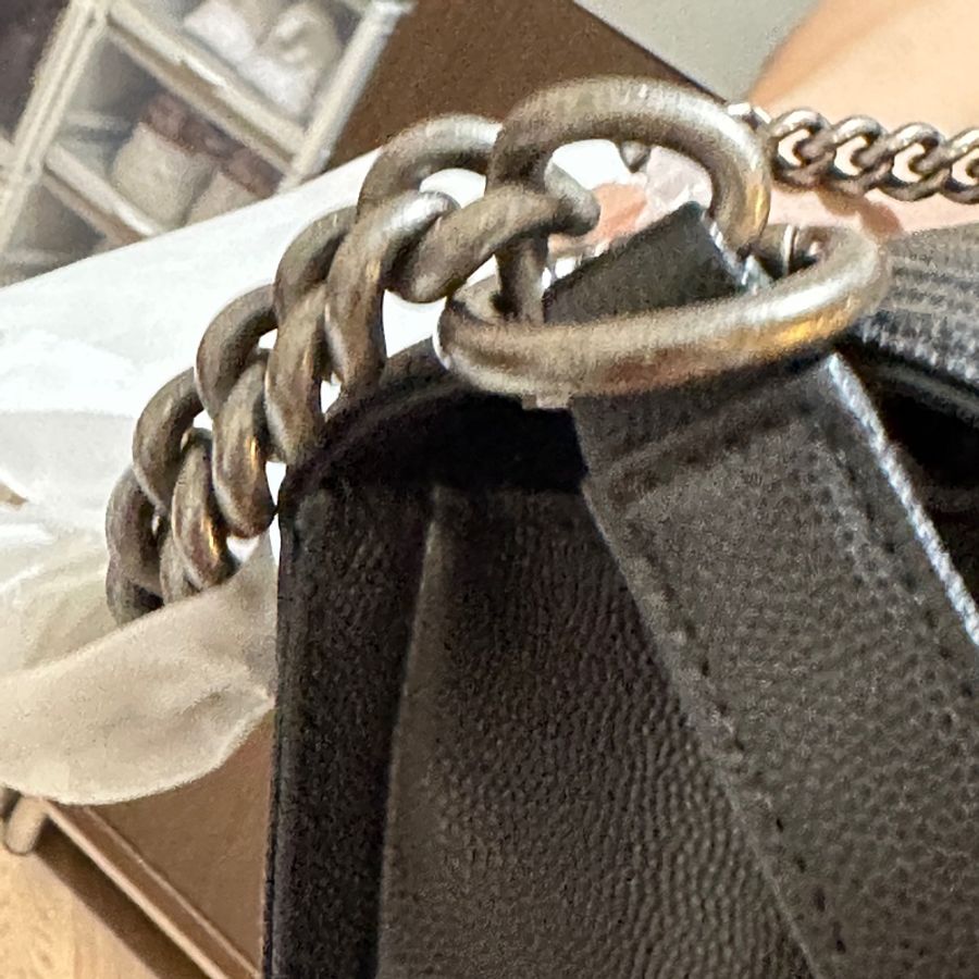 全新 原裝正貨 有專門店單 Chanel Boy 25 黑銀 荔枝/魚子醬皮-9