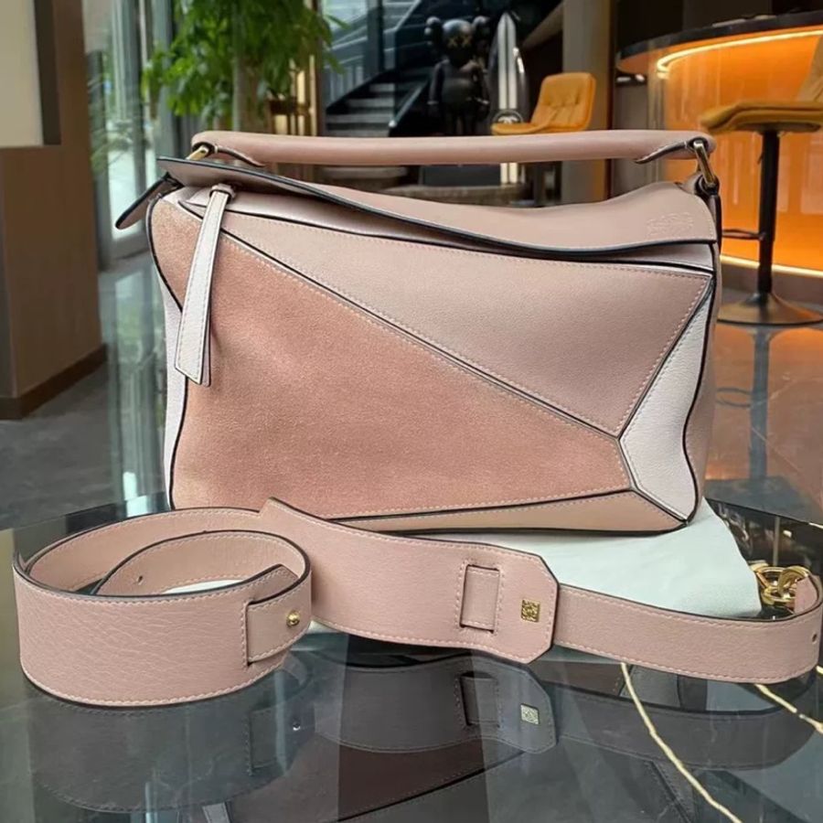 Loewe全皮拼色puzzle斜挎幾何包-0