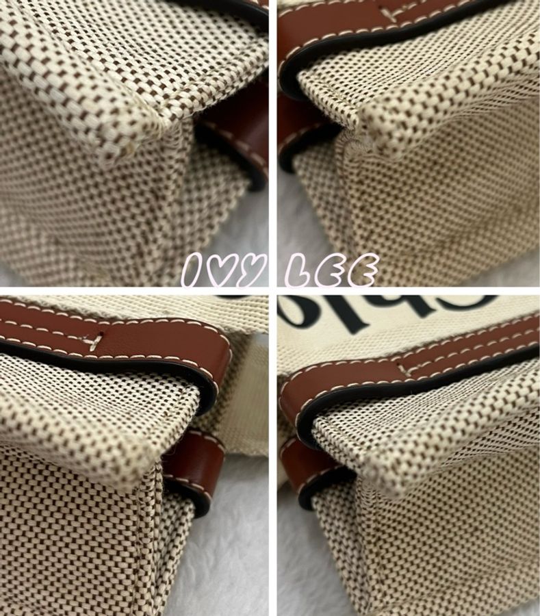 Chloe WOODY small tote 帆布皮革 褐色 棕色米白色 手提包 二手精品-10