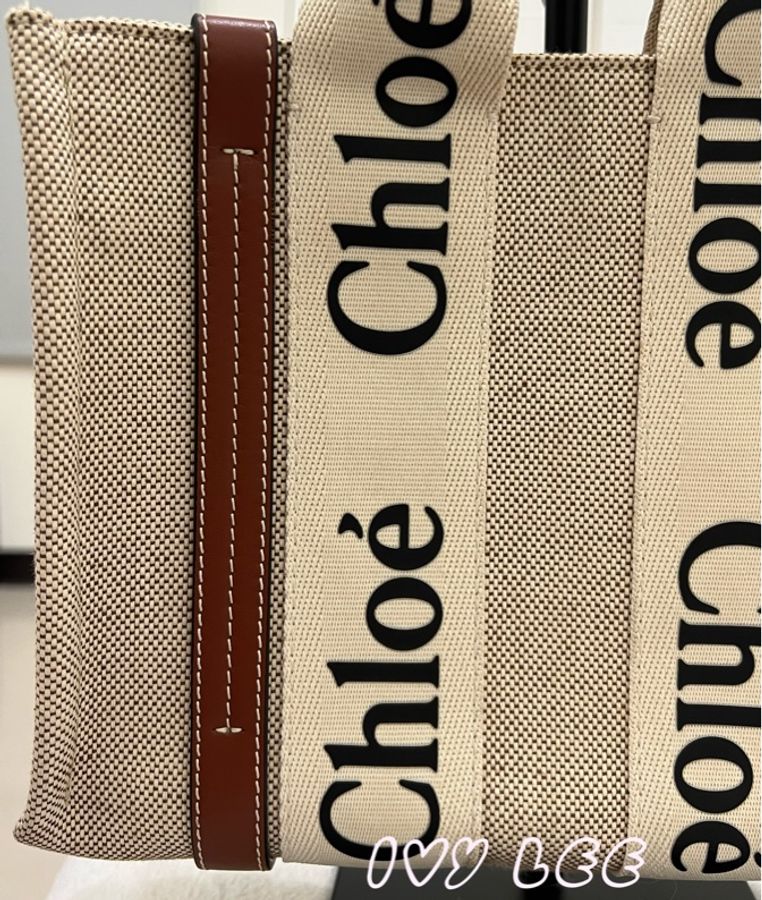 Chloe WOODY small tote 帆布皮革 褐色 棕色米白色 手提包 二手精品-20