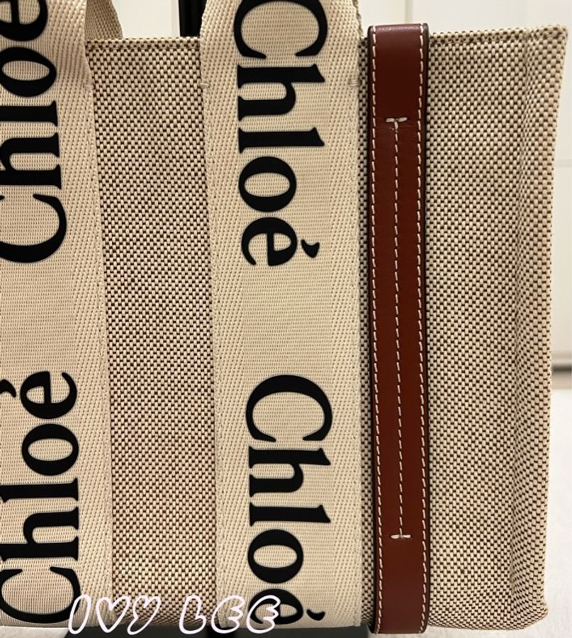 Chloe WOODY small tote 帆布皮革 褐色 棕色米白色 手提包 二手精品-21
