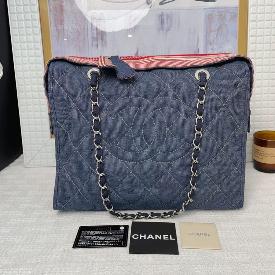 CHANEL香奈兒丹寧牛仔單肩鏈條包-0