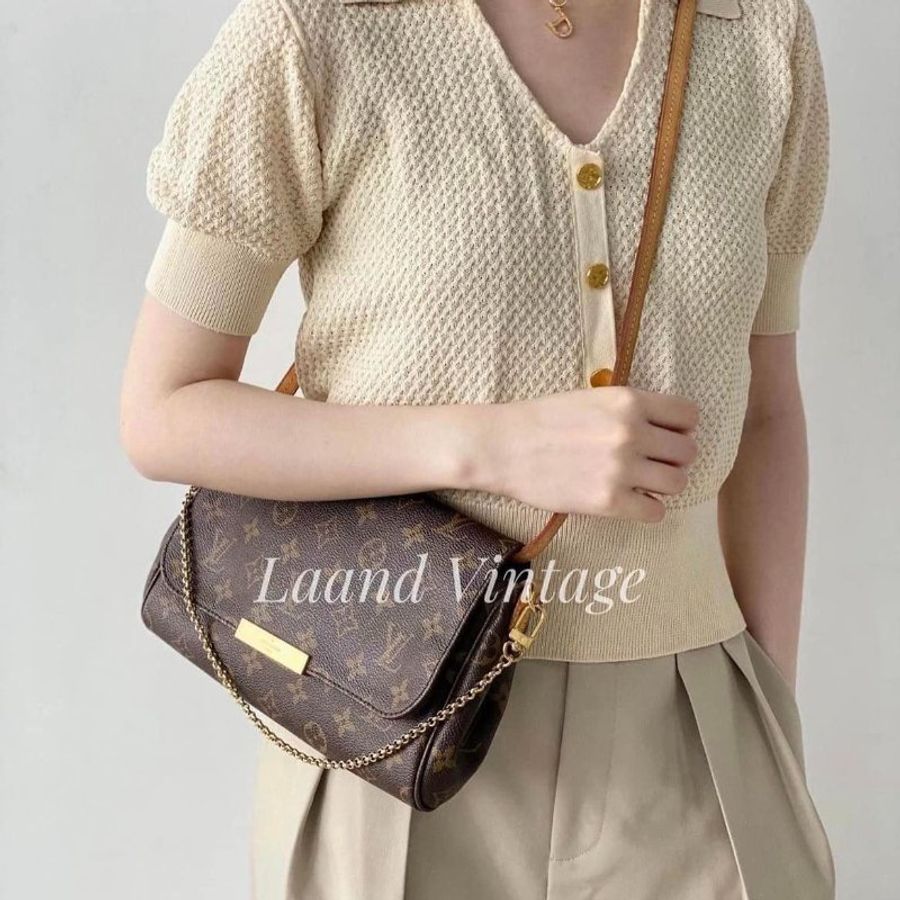 LV 經典老花M40718 🎀現品實拍 🎀 Favorite MM 經典花紋鍊條肩背包 斜背包~二手-8
